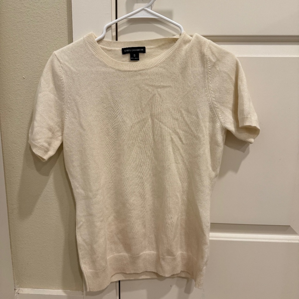 State Cashmere Crewneck Short Sleeve, White, Small
